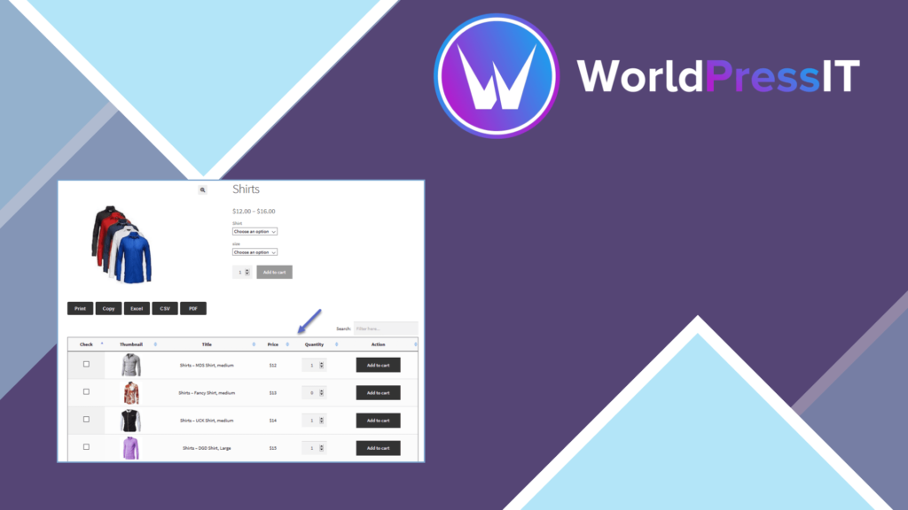 WooCommerce Variations Table