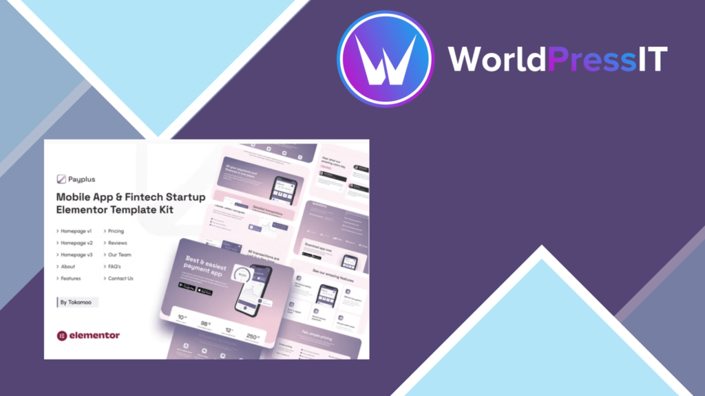 Payplus - Mobile App and Fintech Startup Elementor Template Kit