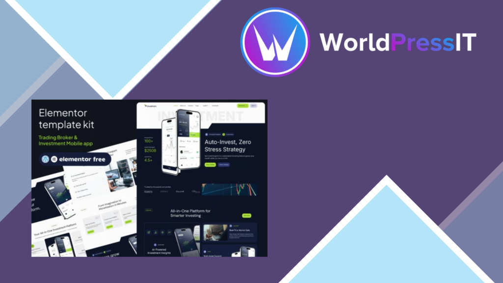 Invemon – Mobile Apps Trading and Investment Elementor Template kit